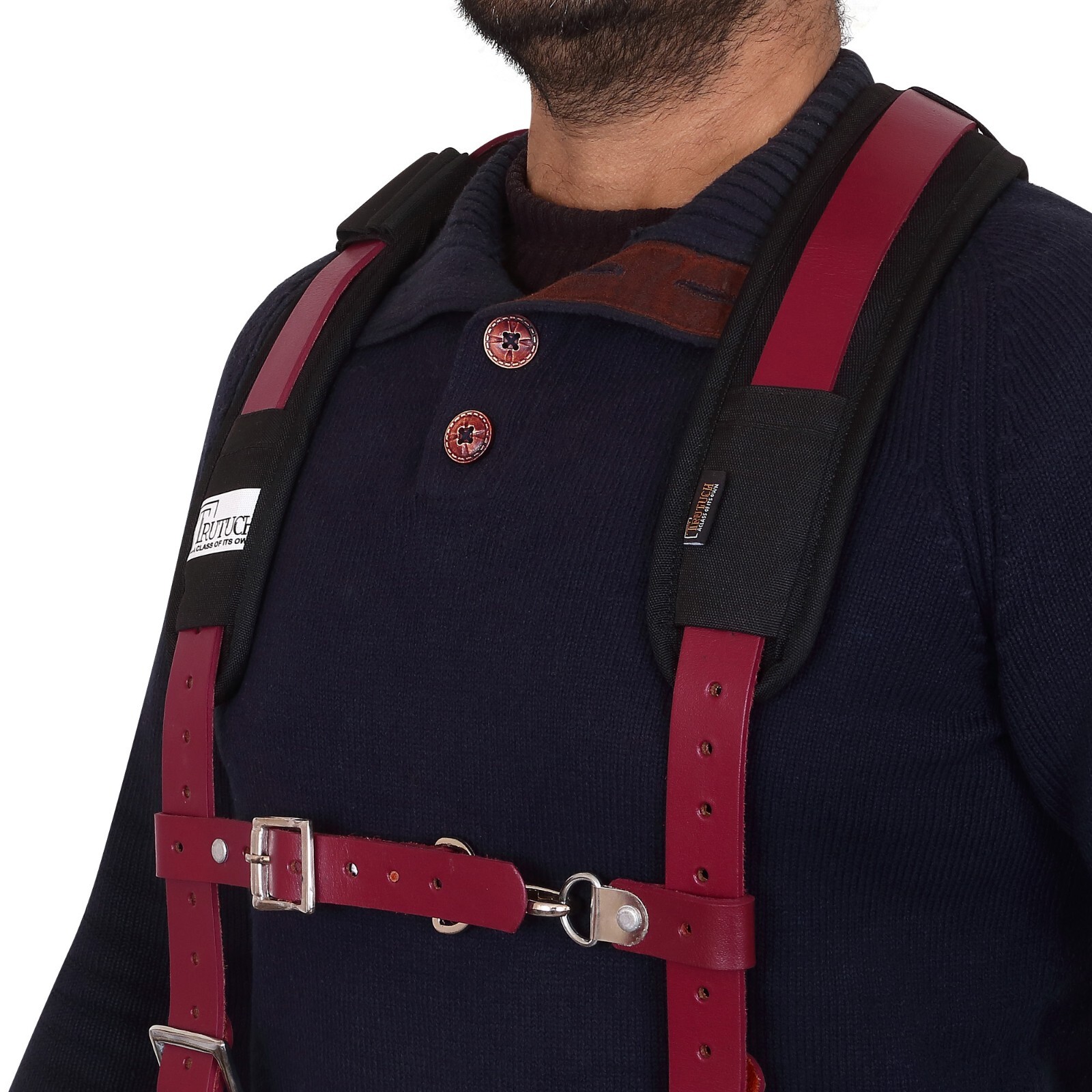 Maroon Leather work Suspenders | Tool Belt Suspenders | Grain Leather Suspender