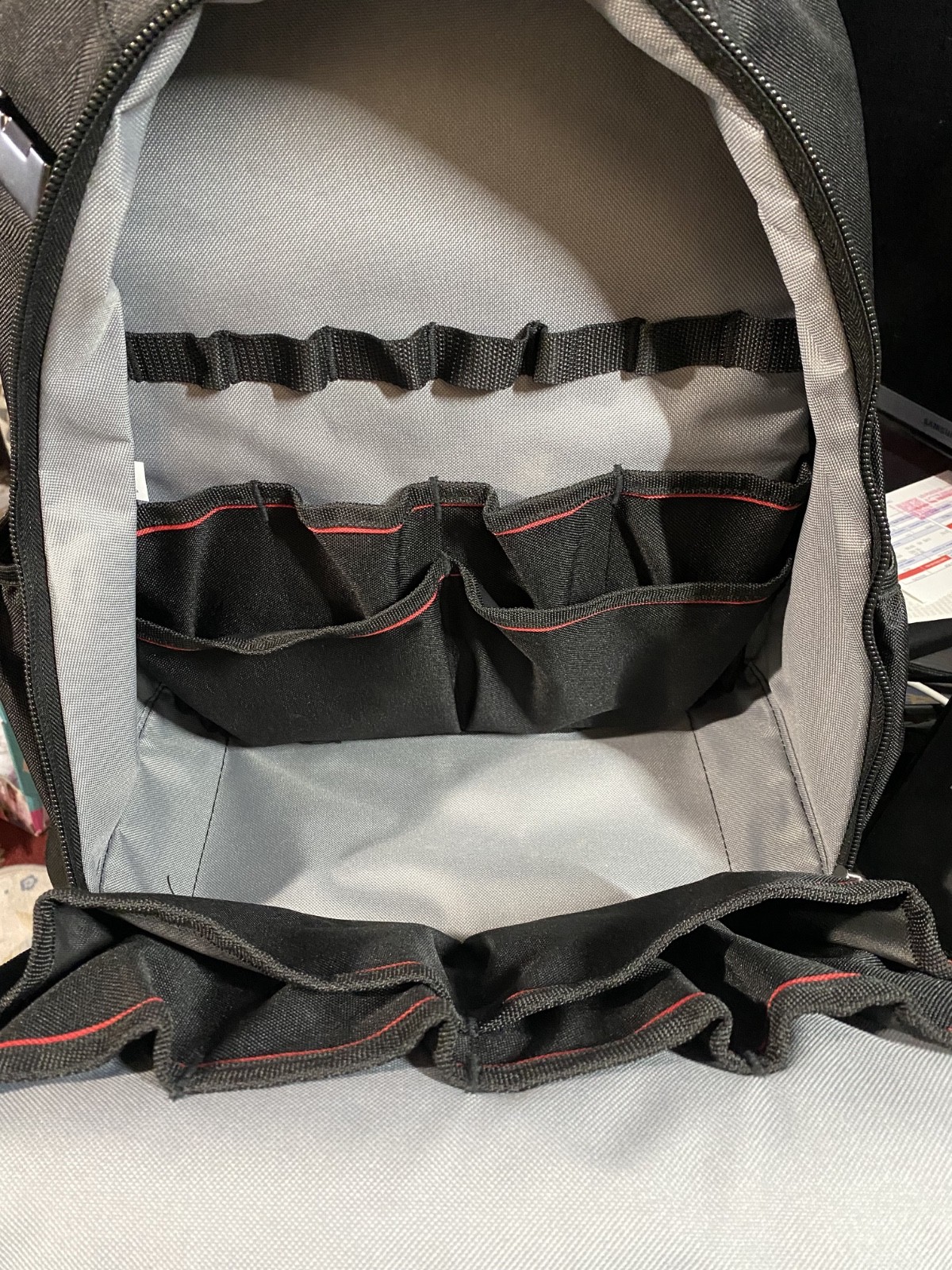 Hyper Tough Tool Backpack Black/Red Adjustable Multiple Pockets With Handle