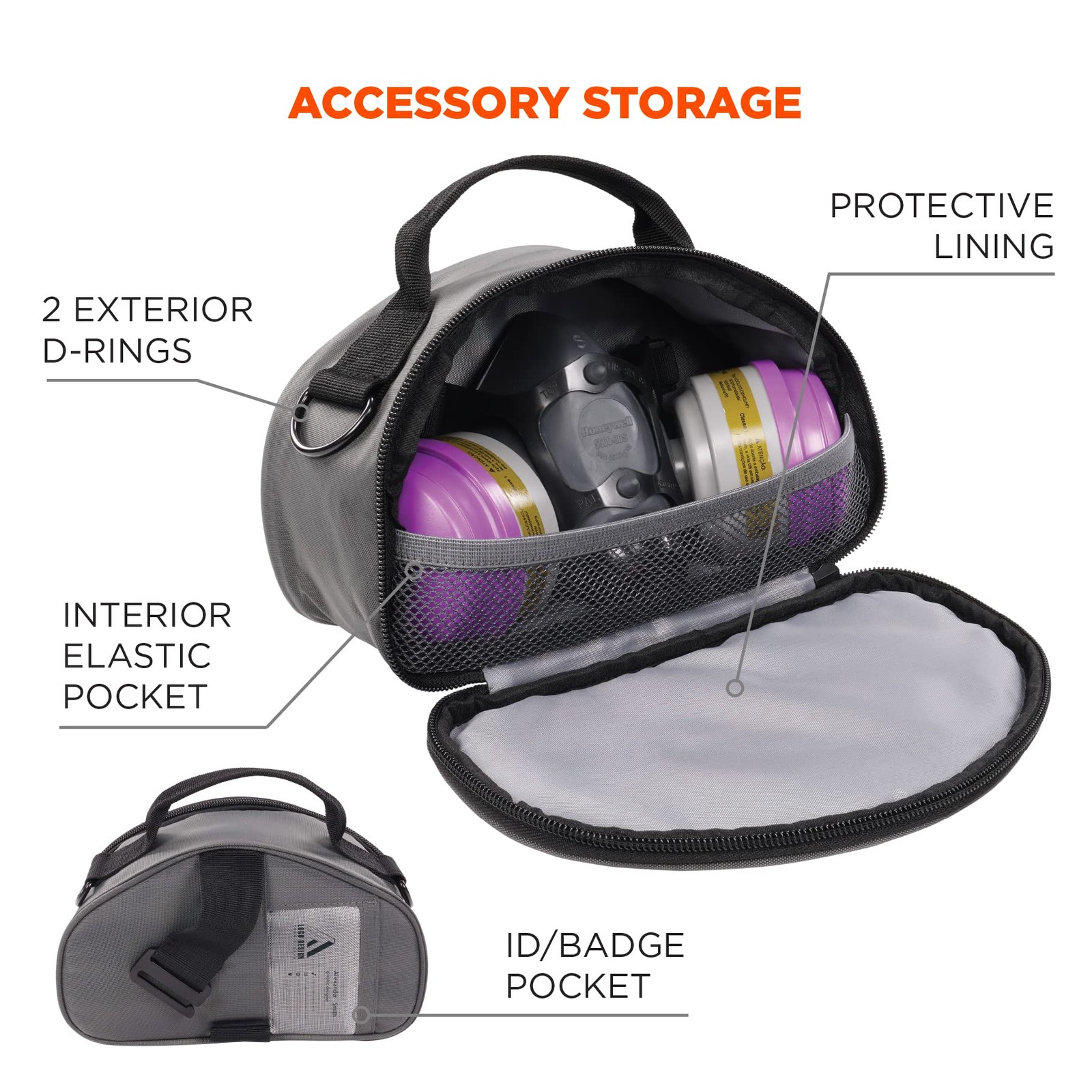 Ergodyne Arsenal 5187 Respirator Mask Storage Bag, Fits Half 4 x 9 x 5, Gray
