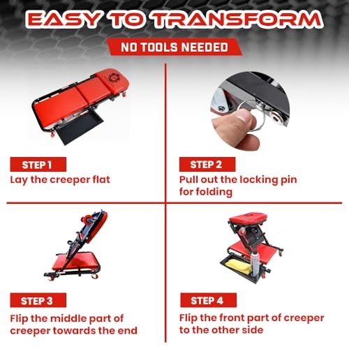 40″ Mechanics Creeper Z fold with Side Tool Tray, 3 in 1 Low Profile,7pc-2.5″