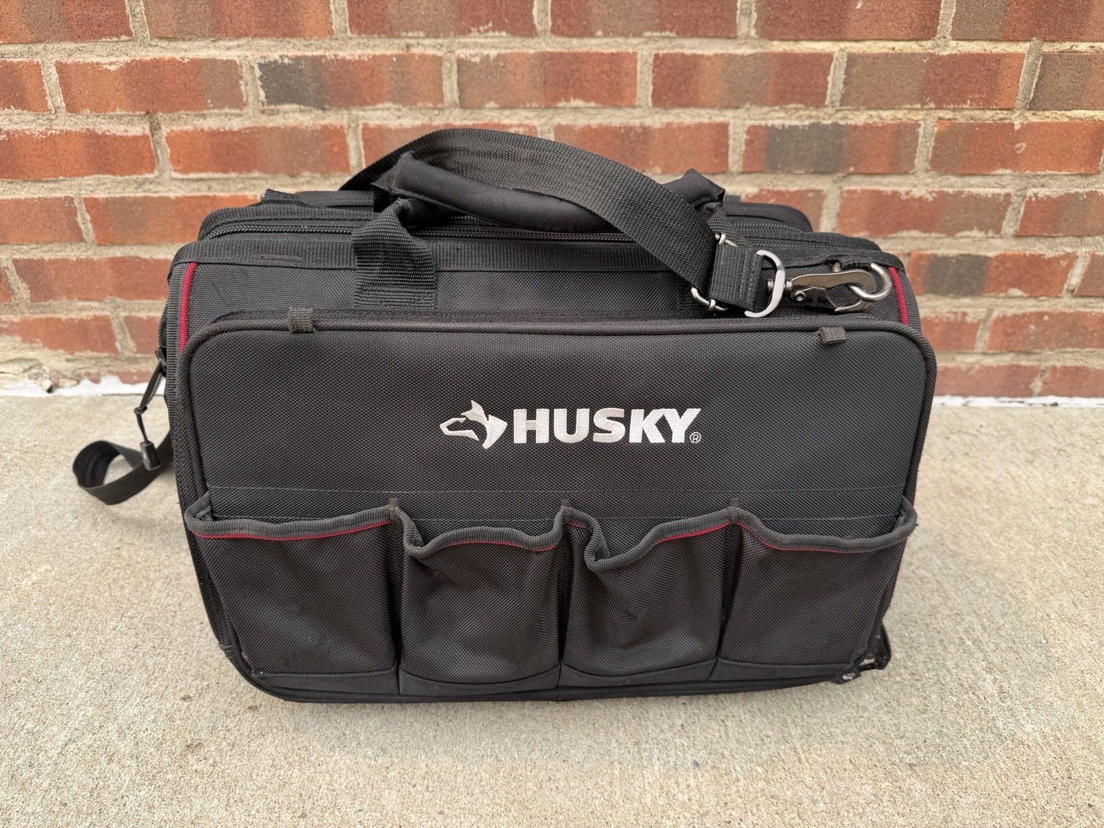 Husky 18″ Large-Mouth Tool Bag With Tool Wall Heavy-Duty Multi-Pocket Organizer