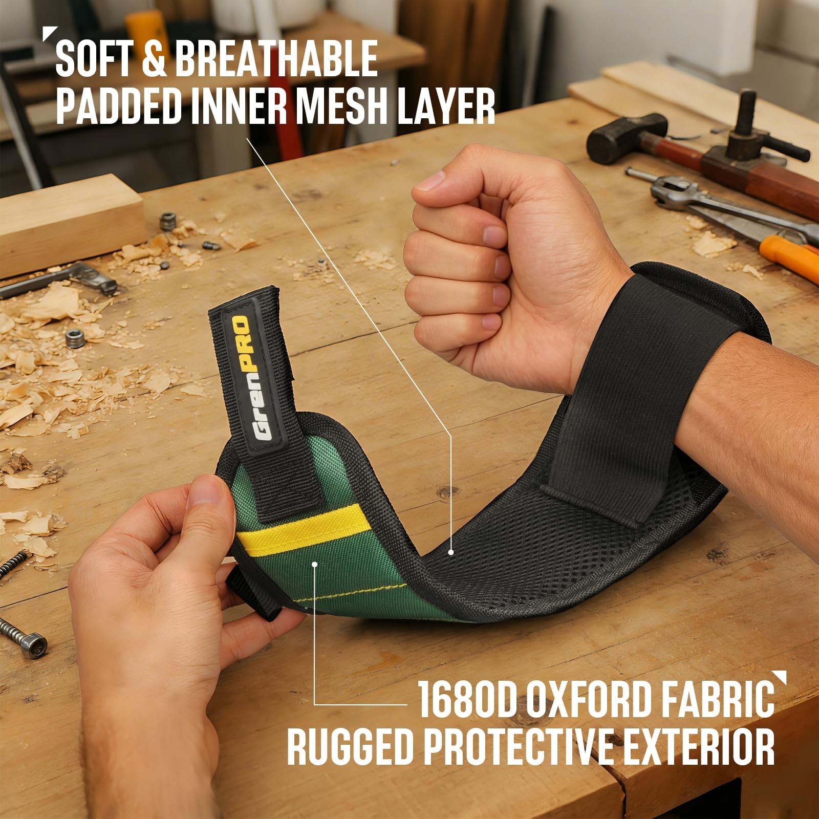 Magnetic Tool Wristband with 3 LED Flashlights, Heavy Duty Oxford Belt, Ideal Gi