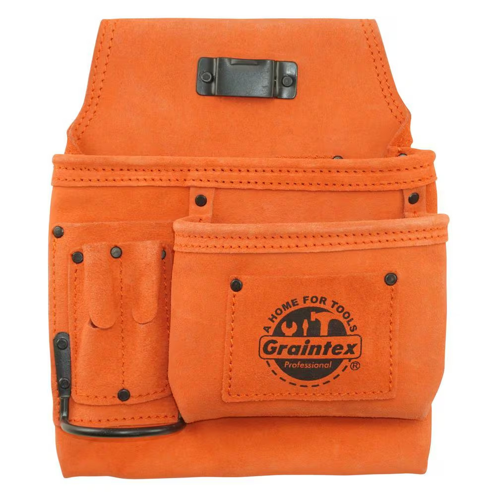 5-Pocket Right Handed Orange Suede Leather Nail and Tool Pouch