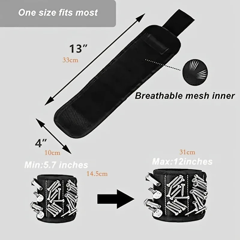 Strong Magnetic Wristband – Holds Screws, Nails & Drill Bits for DIY & Repair