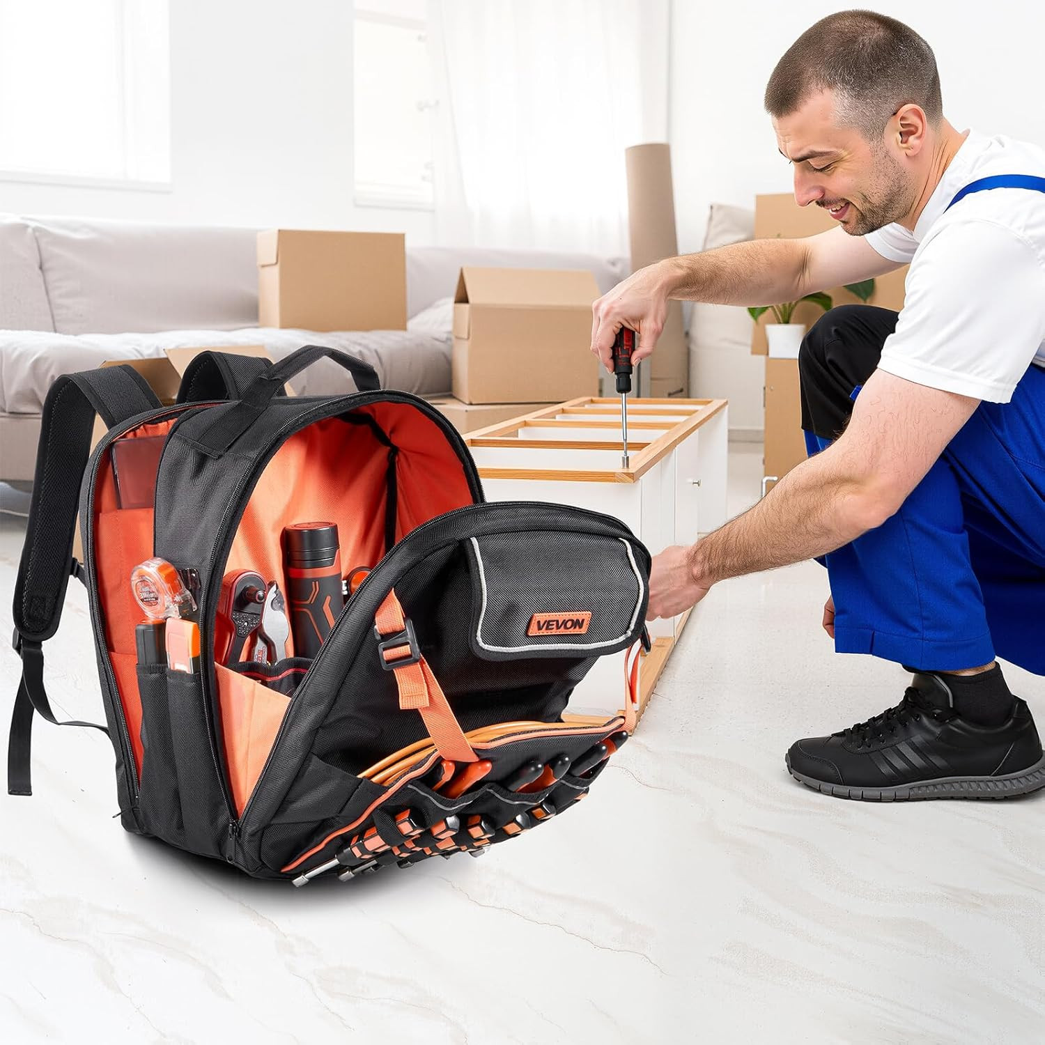 Ultimate Heavy-Duty Tool Backpack with 45 Pockets & Laptop Compartment