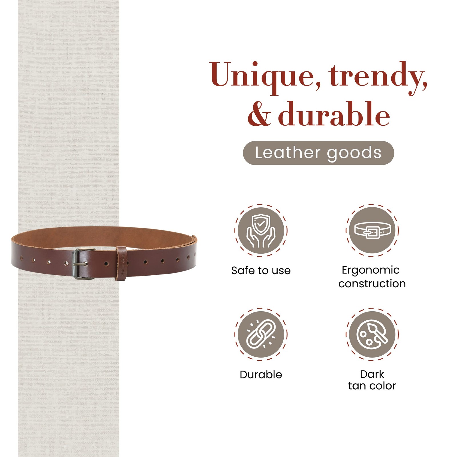 FullGrain Leather Work Belt Durable Rugged Dark Tan 98051 1.5 Inch Wide
