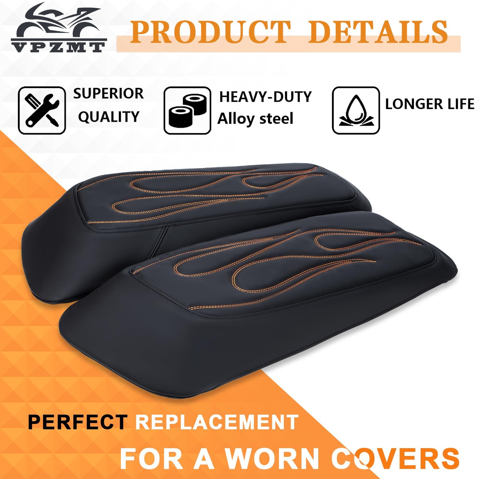 Saddlebag Lid Covers for Harley Touring Models 20142023 Black & Orange