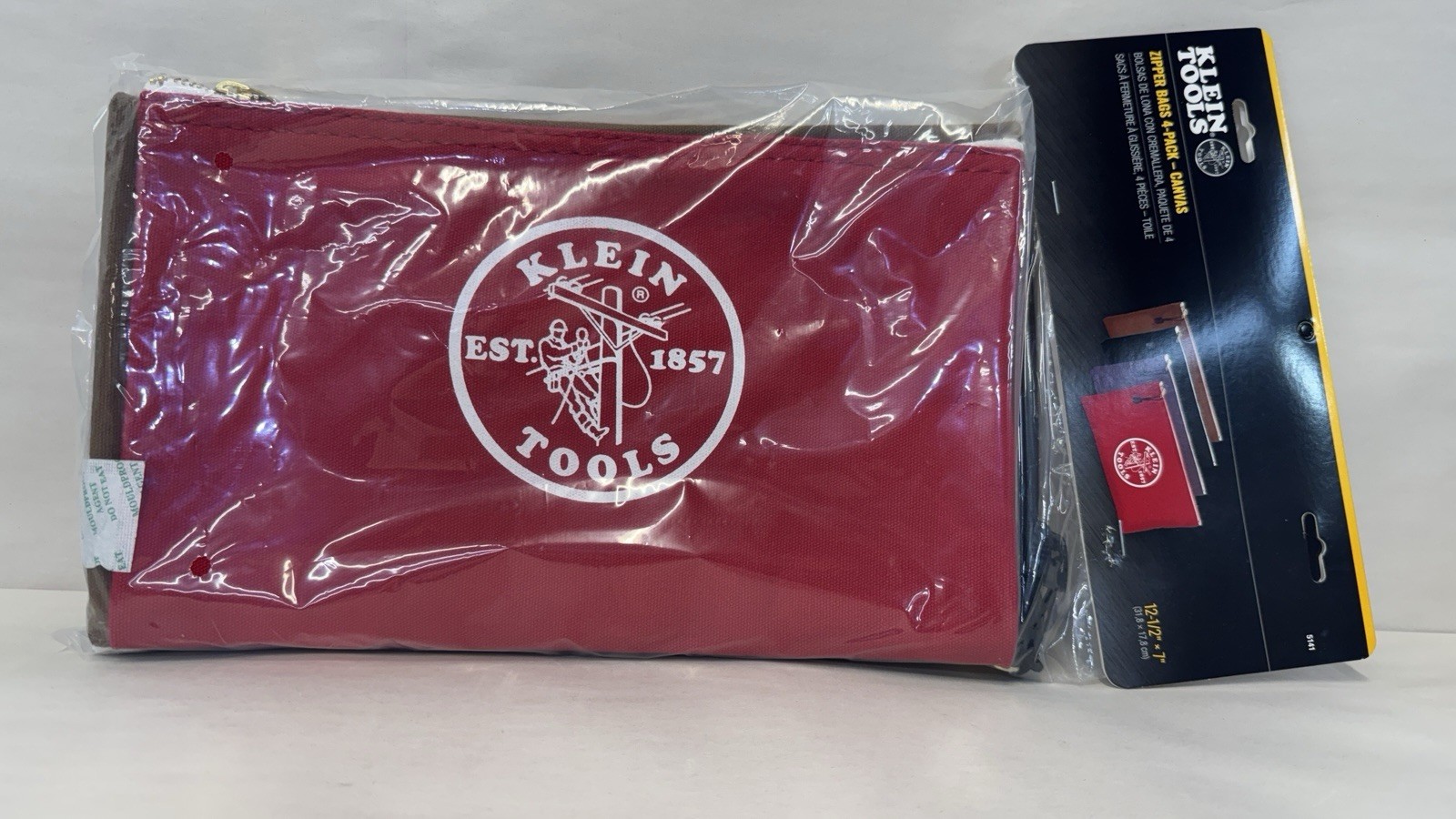 Klein Tools 5141 Canvas HEAVY-DUTY Zipper Bags 4-Pack, Red, Gray, Black, Brown