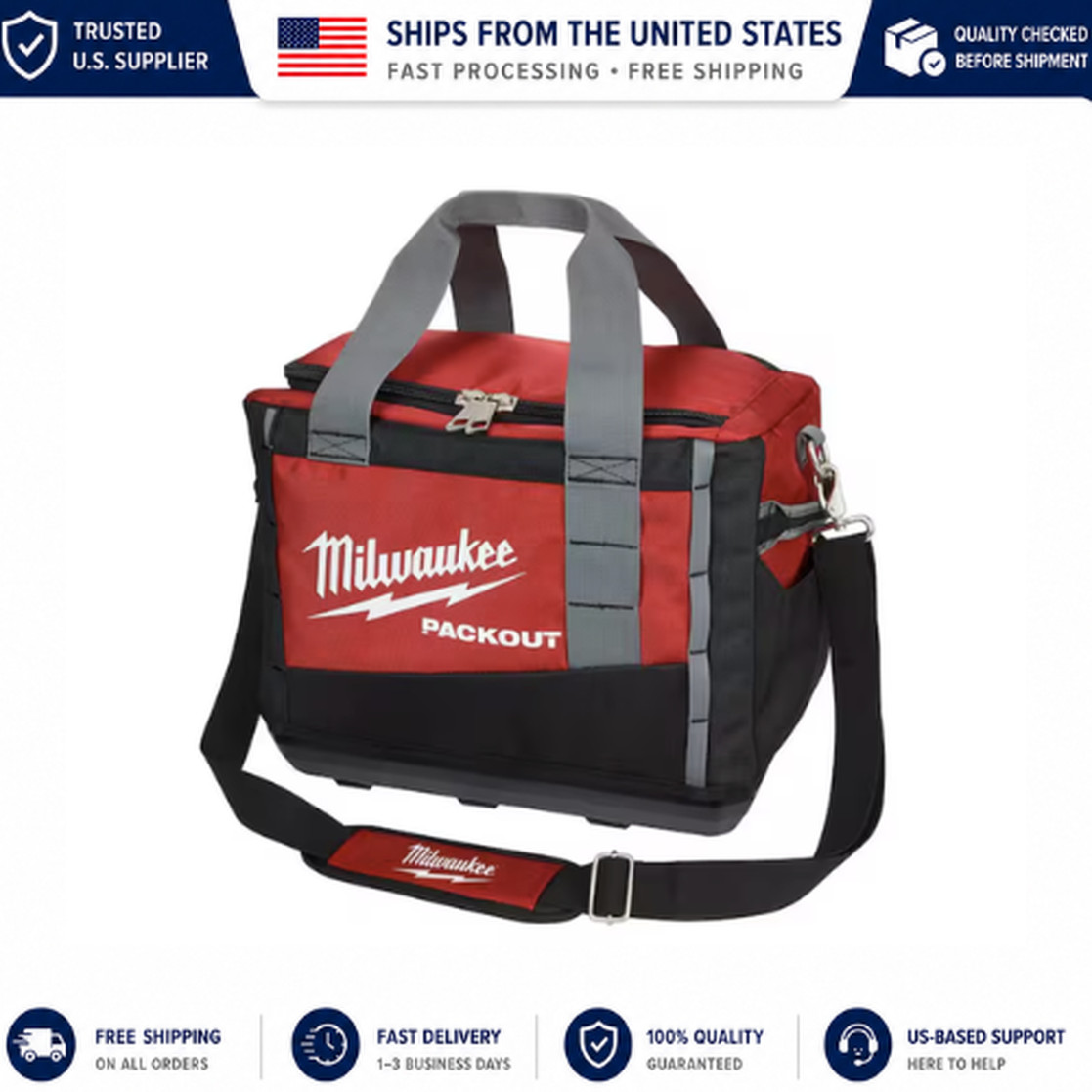 Milwaukee PACKOUT 15 in Tool Bag Tote Red Black 1680D Ballistic