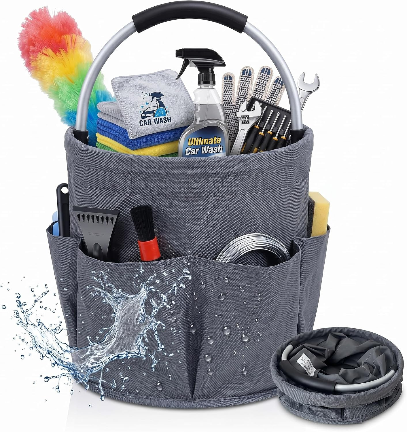 Cleaning Caddy with Handle,17L Foldable Collapsible Bucket 600D Oxford Fabric, 6