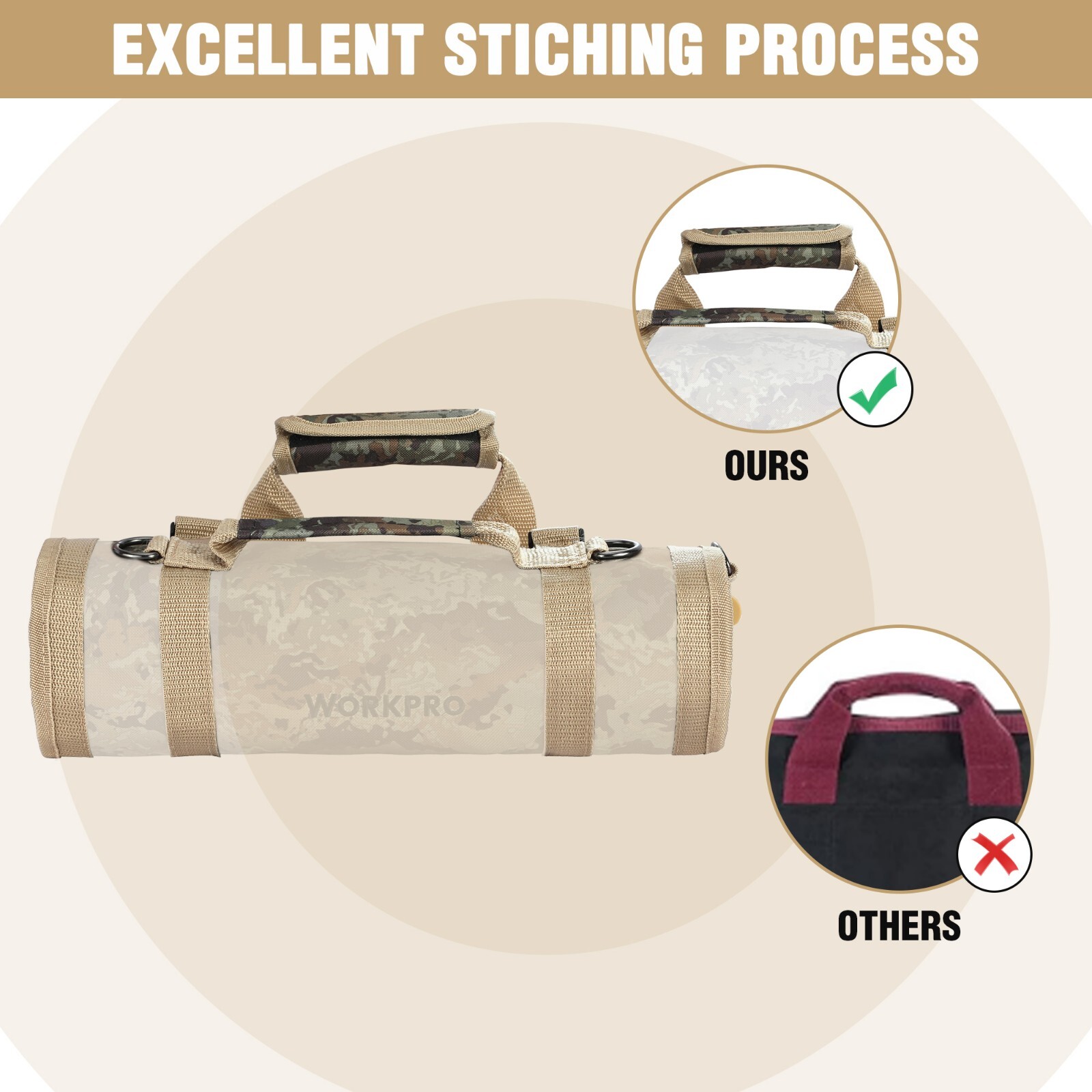 WORKPRO Black/Camo Roll Up Tool Bags with Detachable Tool Pouches with 6 Pockets