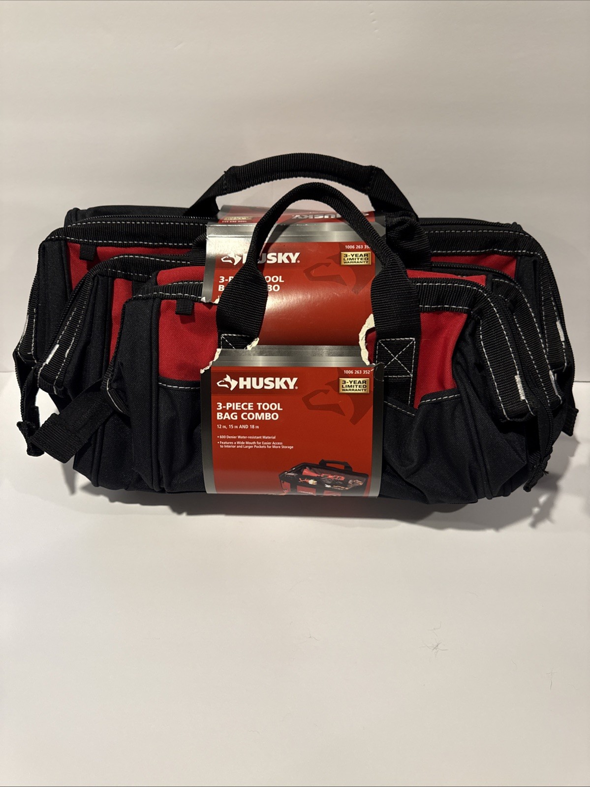 Husky 3-Piece Tool Bag Set 18″ 14″ 12″ Multi-Pocket Heavy Duty Tote-NEW