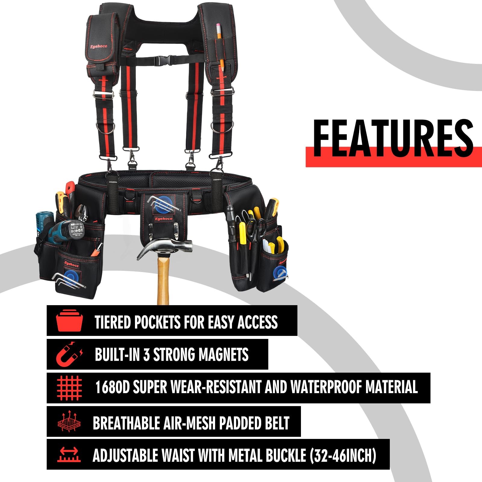 Heavy Duty Tool Belt with Padded Suspenders – Adjustable Multi-Pouch Rig