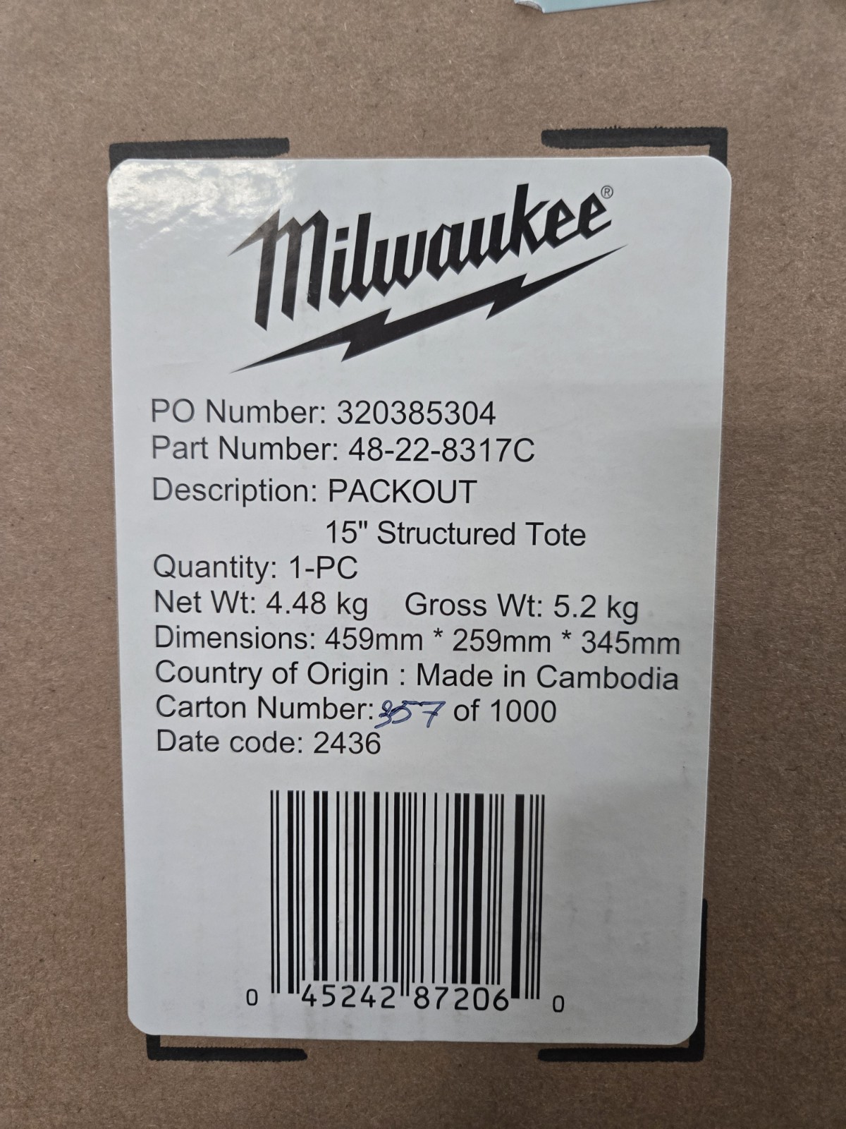 Milwaukee 48-22-8317 PACKOUT™ 15″ Structured Tote