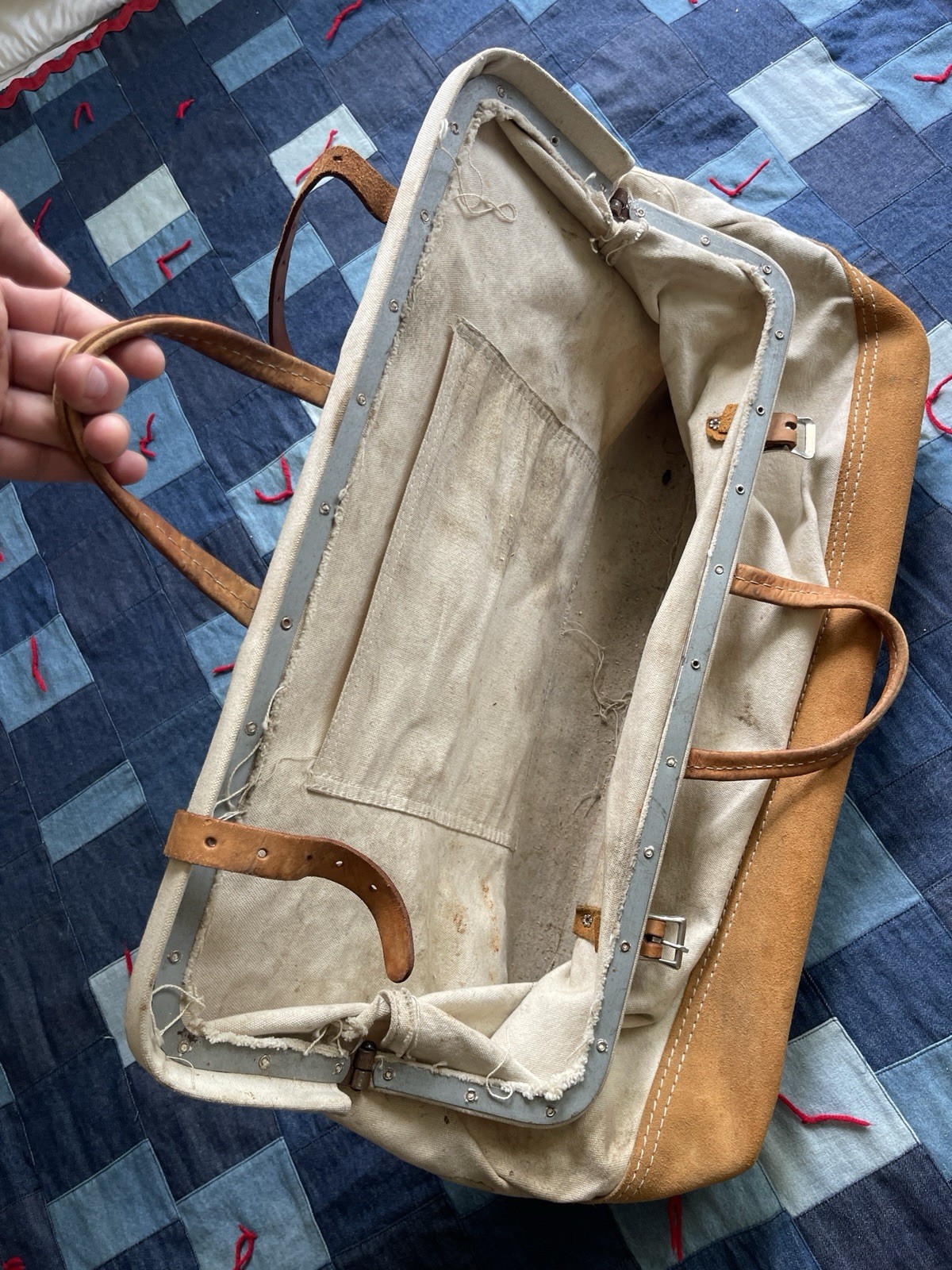 Vintage Lineman Toolbag Carrier Heavy Duty Leather Canvas 1900s USA Utility Tote