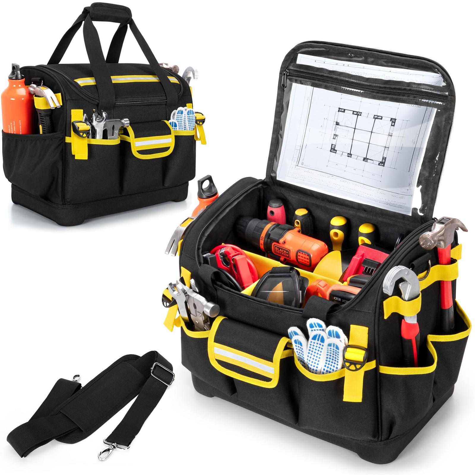 New Best 15-Inch Tool Bag with Hard Bottom, Electrician Box Organizer Detachable