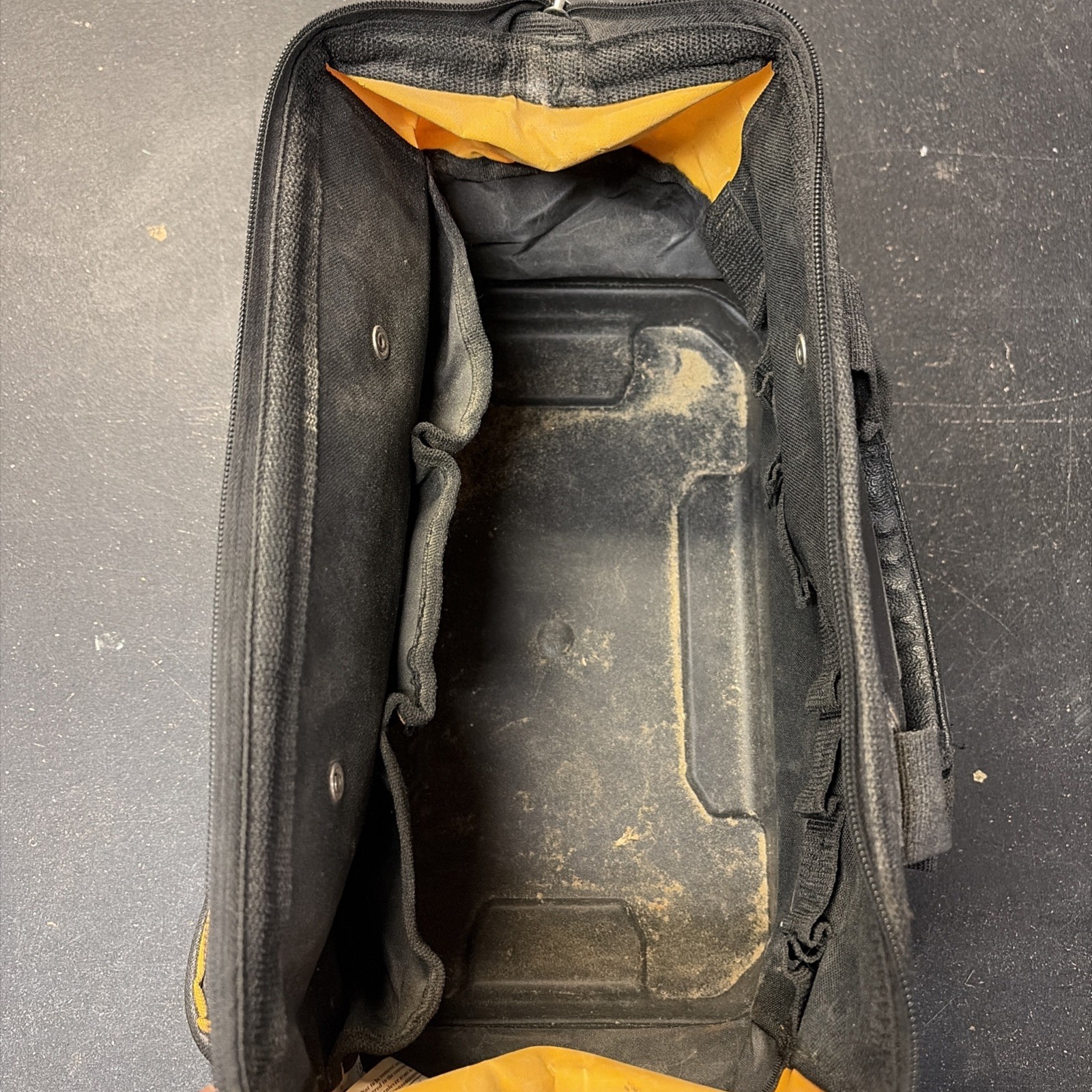 Bostitch Tool Bag Black Yellow Hard Bottom Multi Pocket Zippered 14 Inch Carry