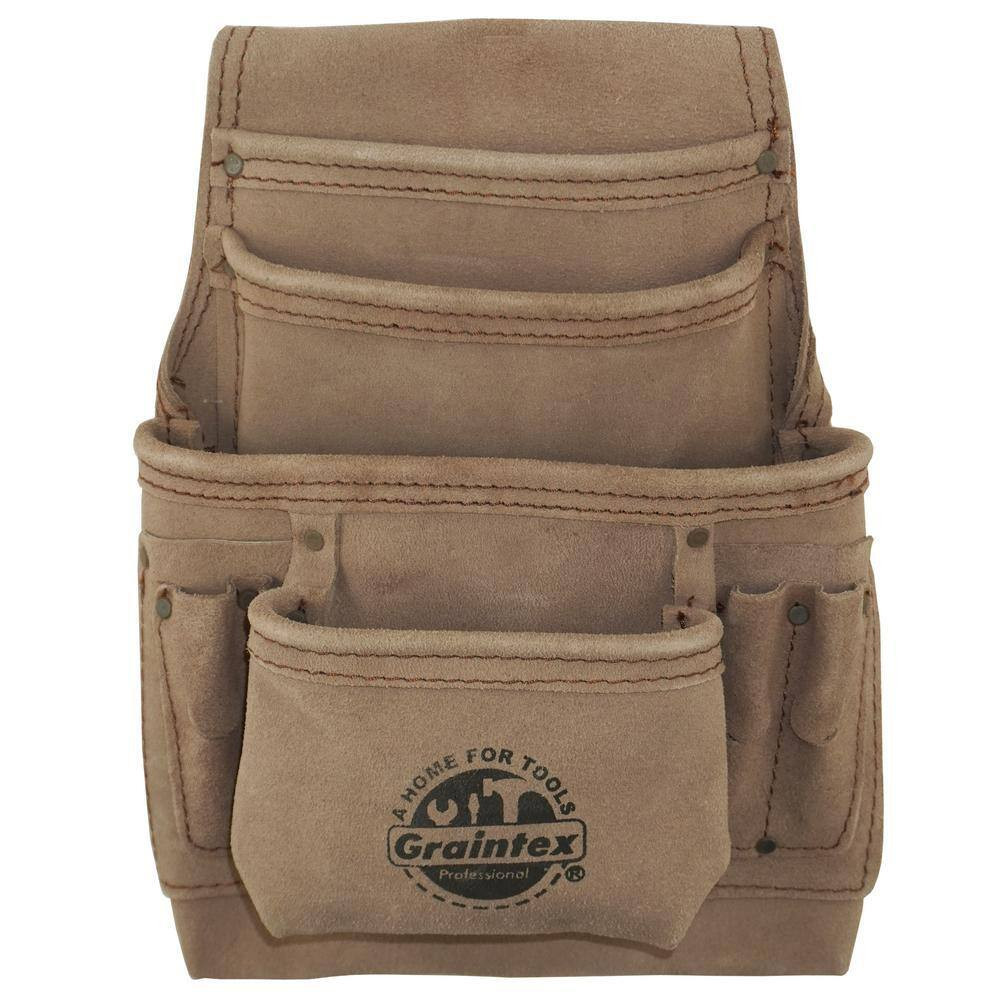 10-Pocket Beige Leather Suede Nail & Tool Pouch