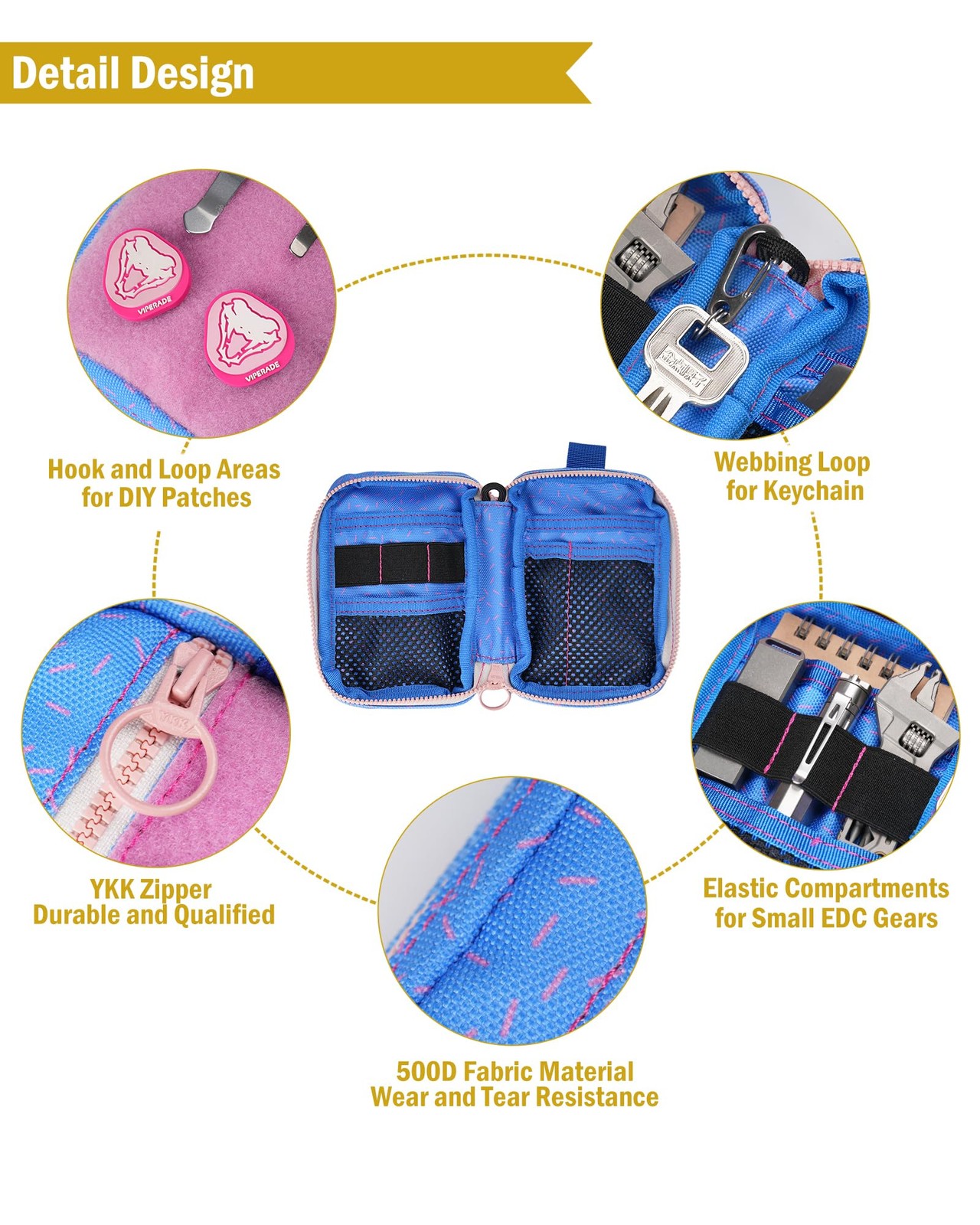 VE26 EDC Pouch Organizer with 11 Compartments, Small Tool Pouch with DIY Patc…