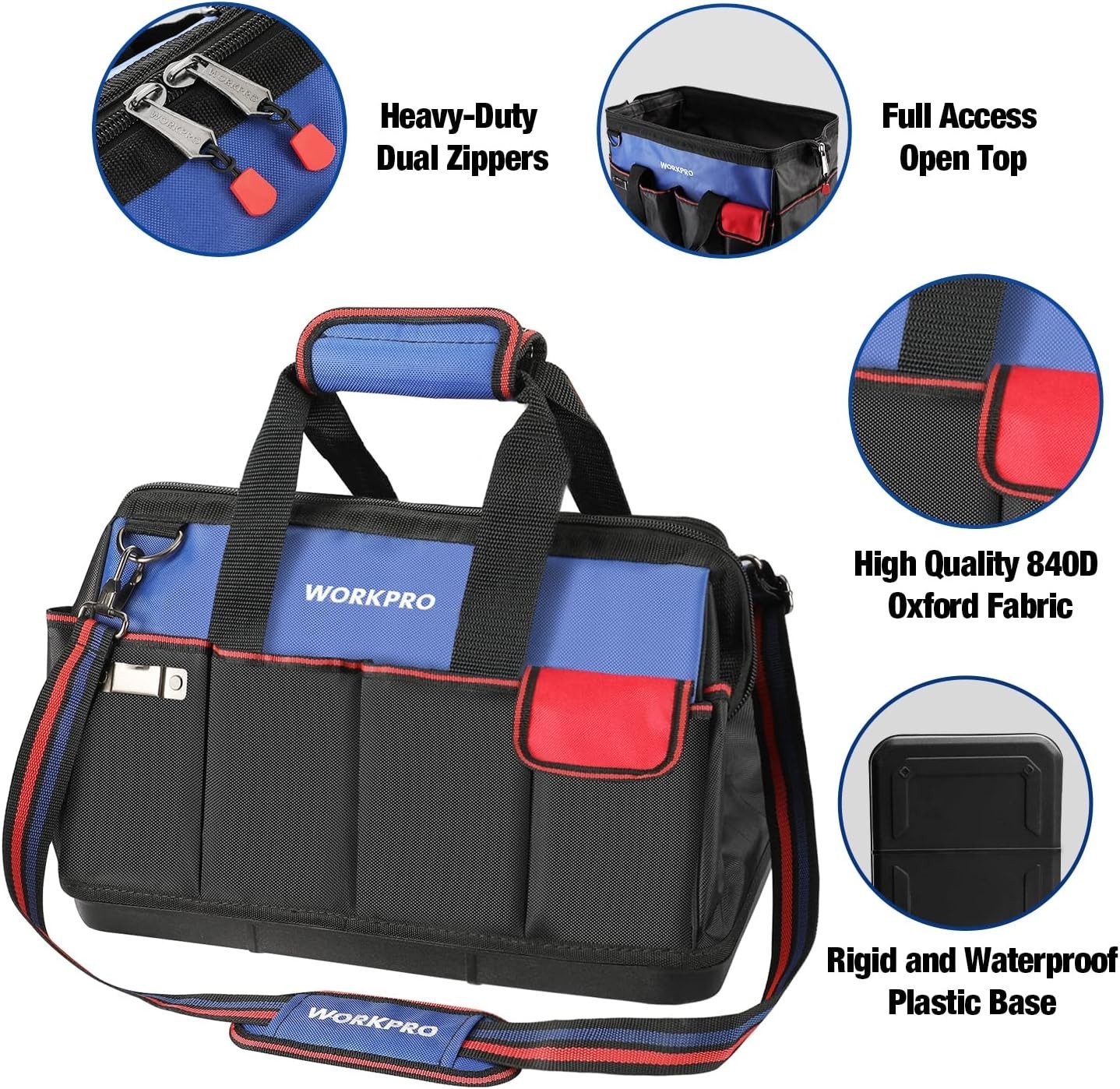 Lightweight & Durable 18″ Open Top Tool Organizer with Adjustable Straps