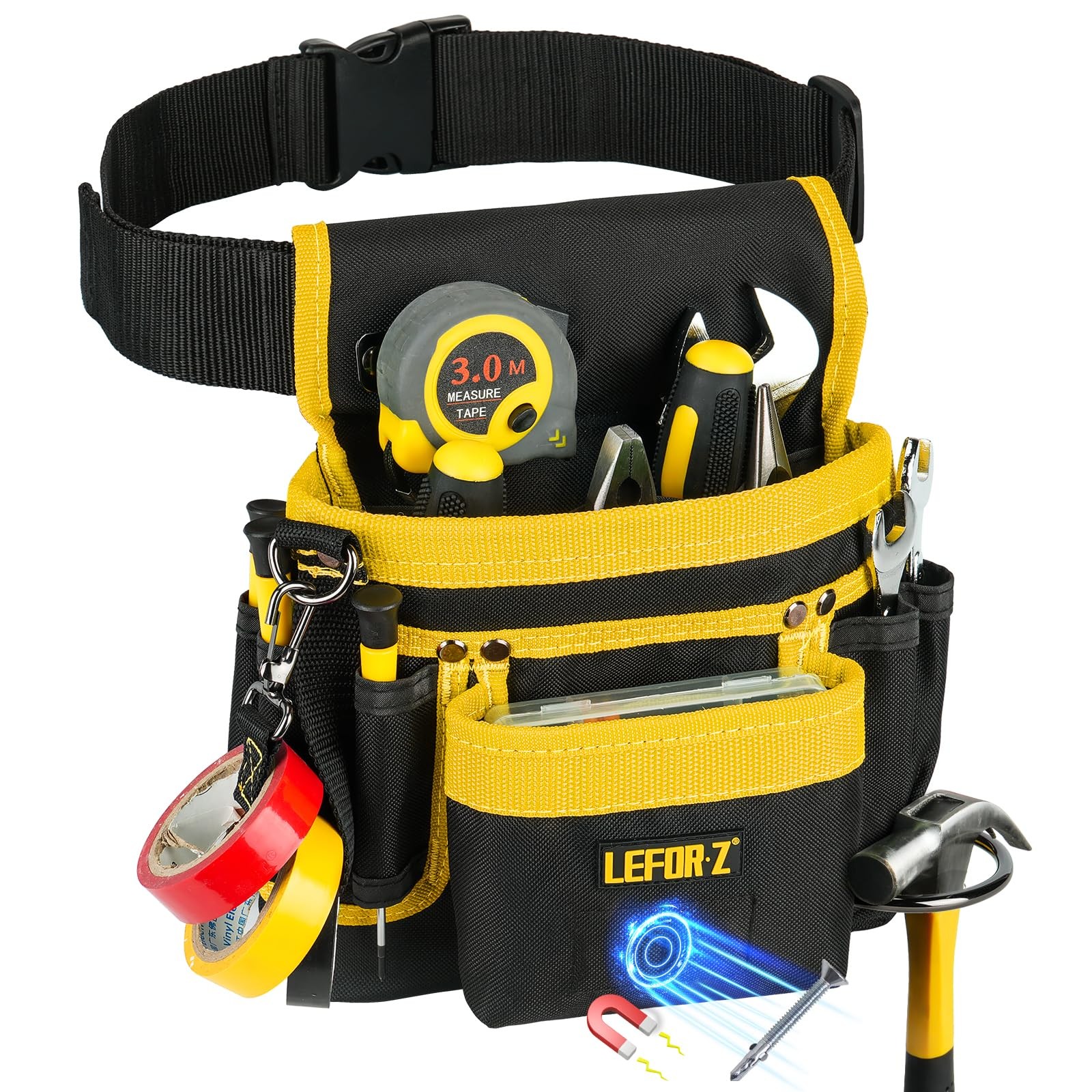 Tool Belt,Magnetic Pouch,14-Pockets 31-48 inches, Black&yellow
