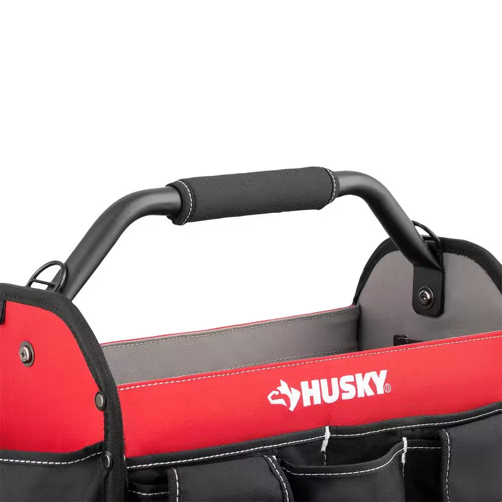 Husky Tool Bag 17 in 18 Pocket Open Top Padded Handle Weatherproof Polypropylene