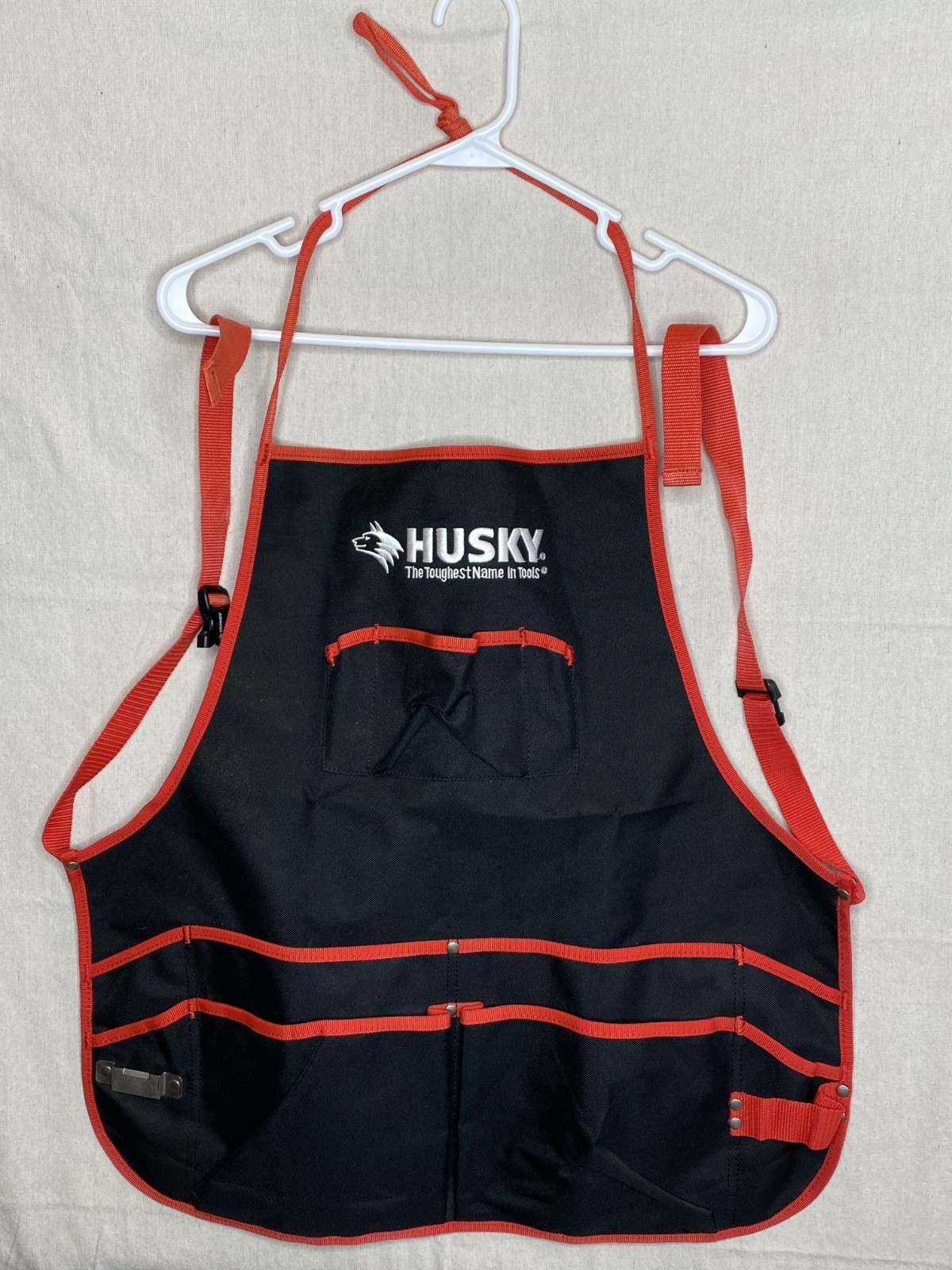 Husky Workshop Apron Heavy Canvas Black Red Work Shop Home Crafts Tools Pockets