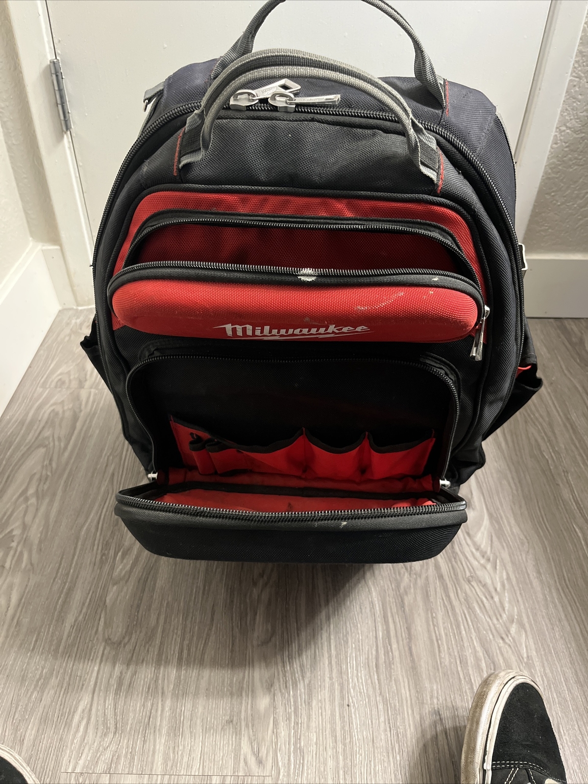 Milwaukee 48-22-8201 48-Pocket Hard Molded Ultimate Jobsite Backpack, Black/Red