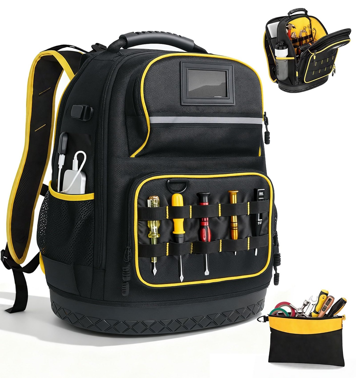 Tool Backpack, Heavy-Duty Organizer Bag for Men Dad Gift, Medium, Black