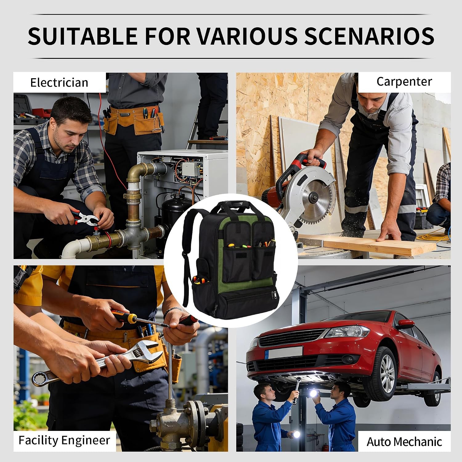 Tool Backpack Large Empty Tool Bag Waterproof Hard Bottom Laptop Storage