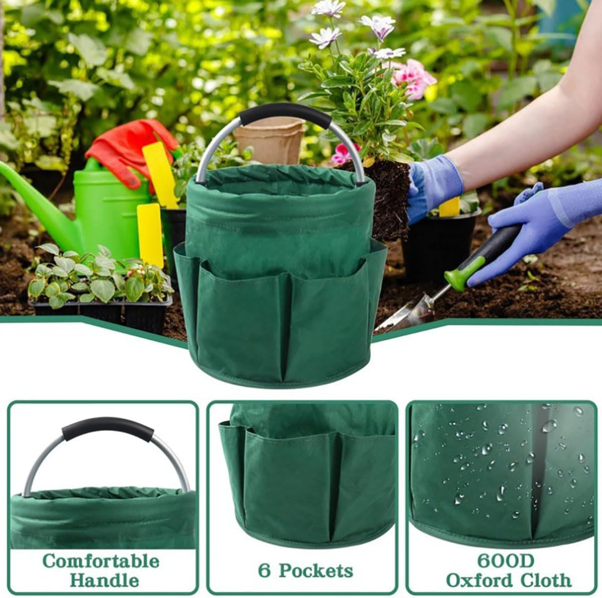 17L Waterproof Cleaning Supply Caddy with 6 Pockets,Foldable Storage Basket in 6