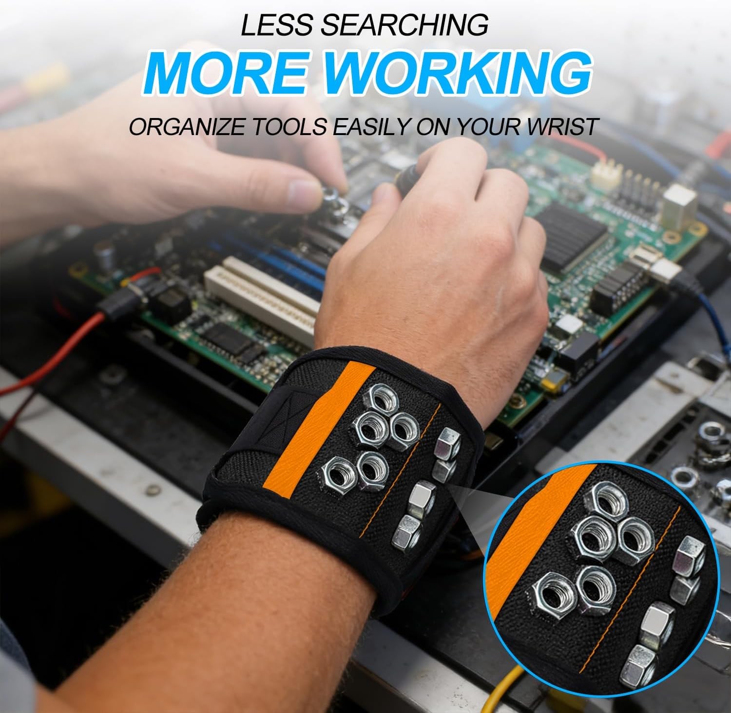 Magnetic Tool Wristband Adjustable Nylon Wrist Strap for Screws Nails Drill Bits