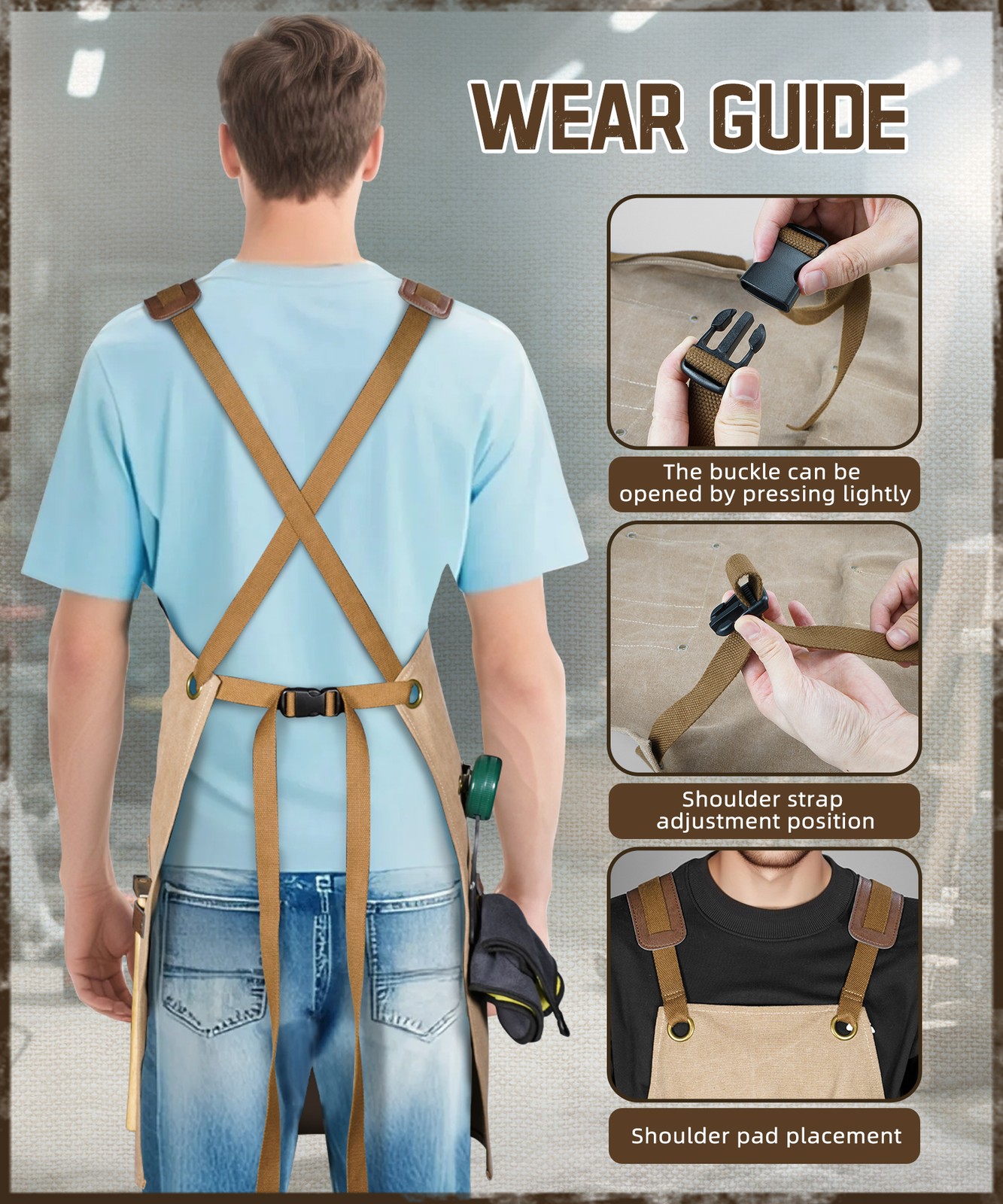 Durable Working Workshop Bib Apron For Carpenter Electrician With 9 Tool Pockets