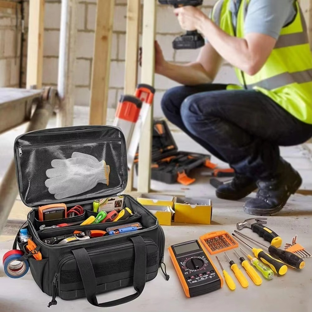 Hyper Tough 14-inch Polyester Tool Bag, with Full-Length Zipper and Double Strap