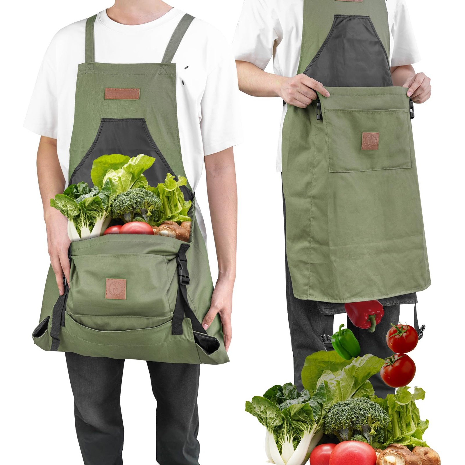 Berry&Bird Harvest Apron, Canvas Gardening Lenght 28‘’X Width 20.28”, Green