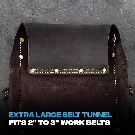 Heavy- Duty Leather Tool Bag for Drywall Contractors, Oil-Tanned Belt Pouch-USA