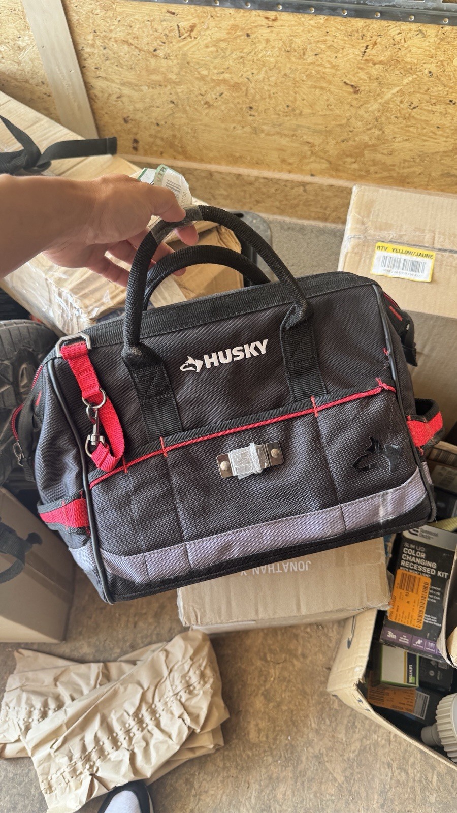 Husky 14 in Heavy Duty PRO Tool Bag 1680D 15 Pockets Lockable Jobsite Tote