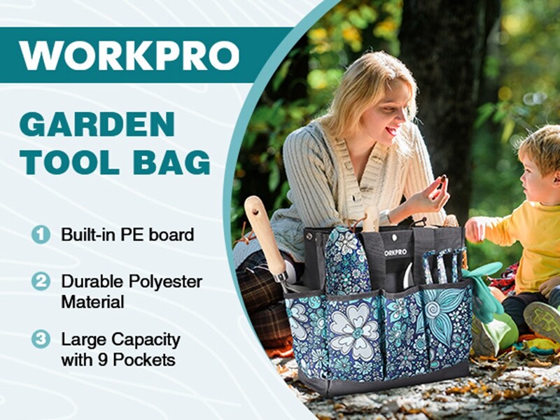 WORKPRO Garden Tool Bag Garden Tote Bag w/9 Pockets Heavy Duty Oxford Garden Bag