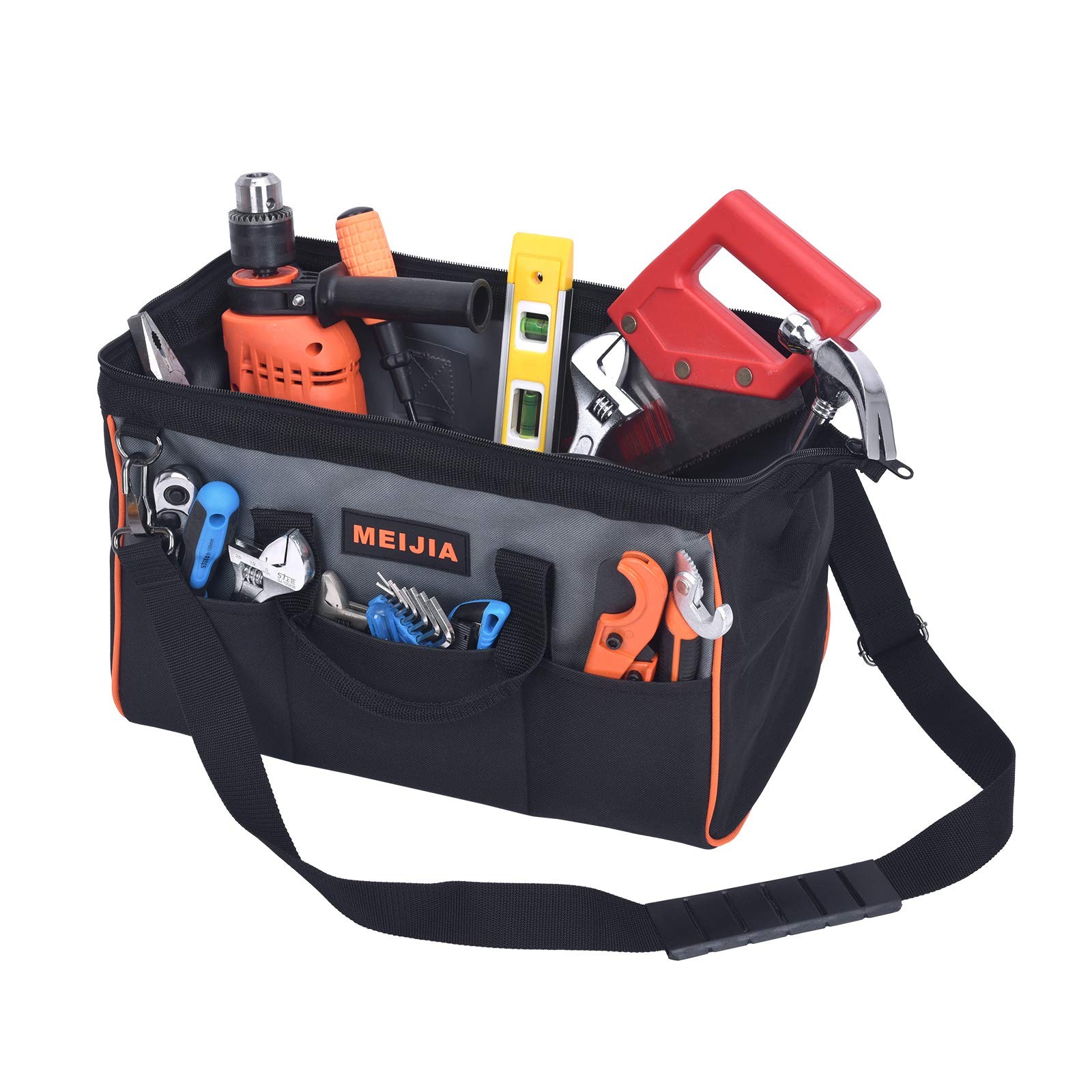MEIJIA Portable Wide Mouth Open Multi-Compartment Pockets Heavy 16″, Black
