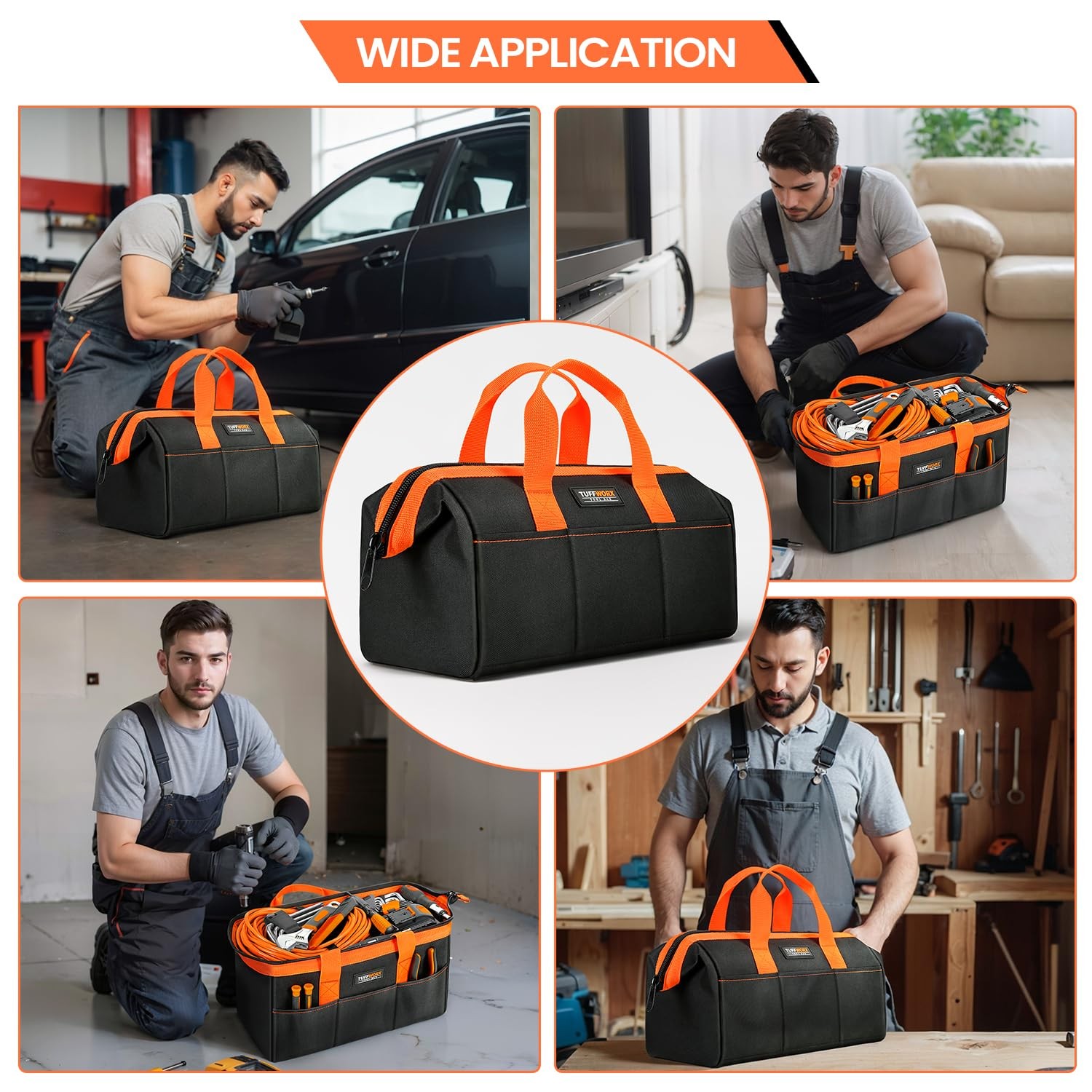 Tool Bag, Tool Organizer Bag with 12 Pockets,14.2x 8.7x 7.1 inch, Heavy Duty …