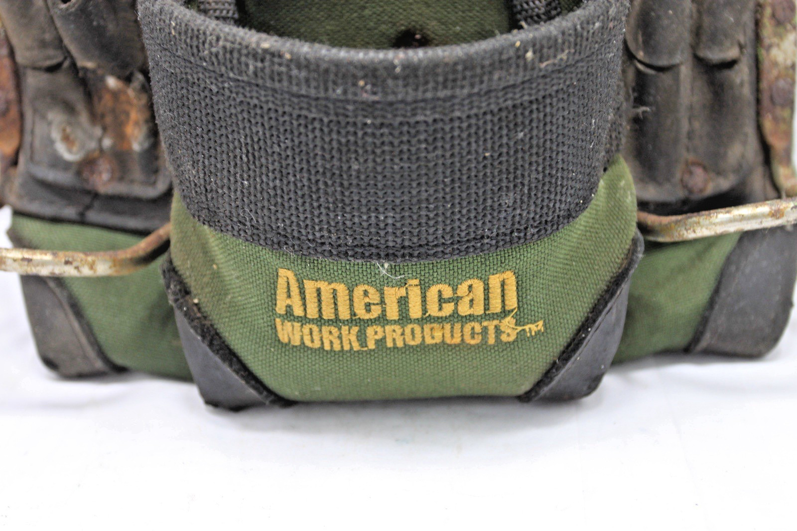 Action Work Products Gold Green Canvas Carpenter Tool Bag Pouch & Belt USED