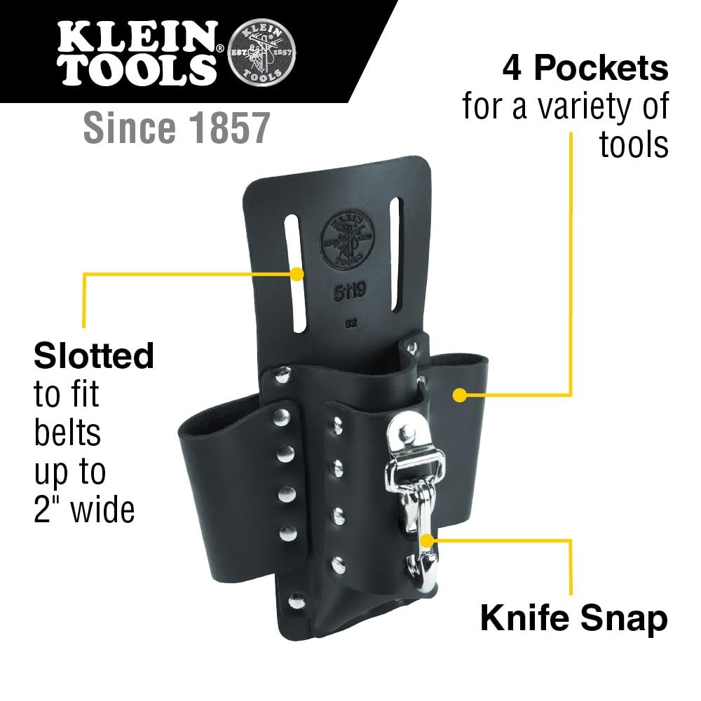 Klein Tools 5119 Tool Pouch, Multi Tool Holder with 4 Pockets and Knife Holder