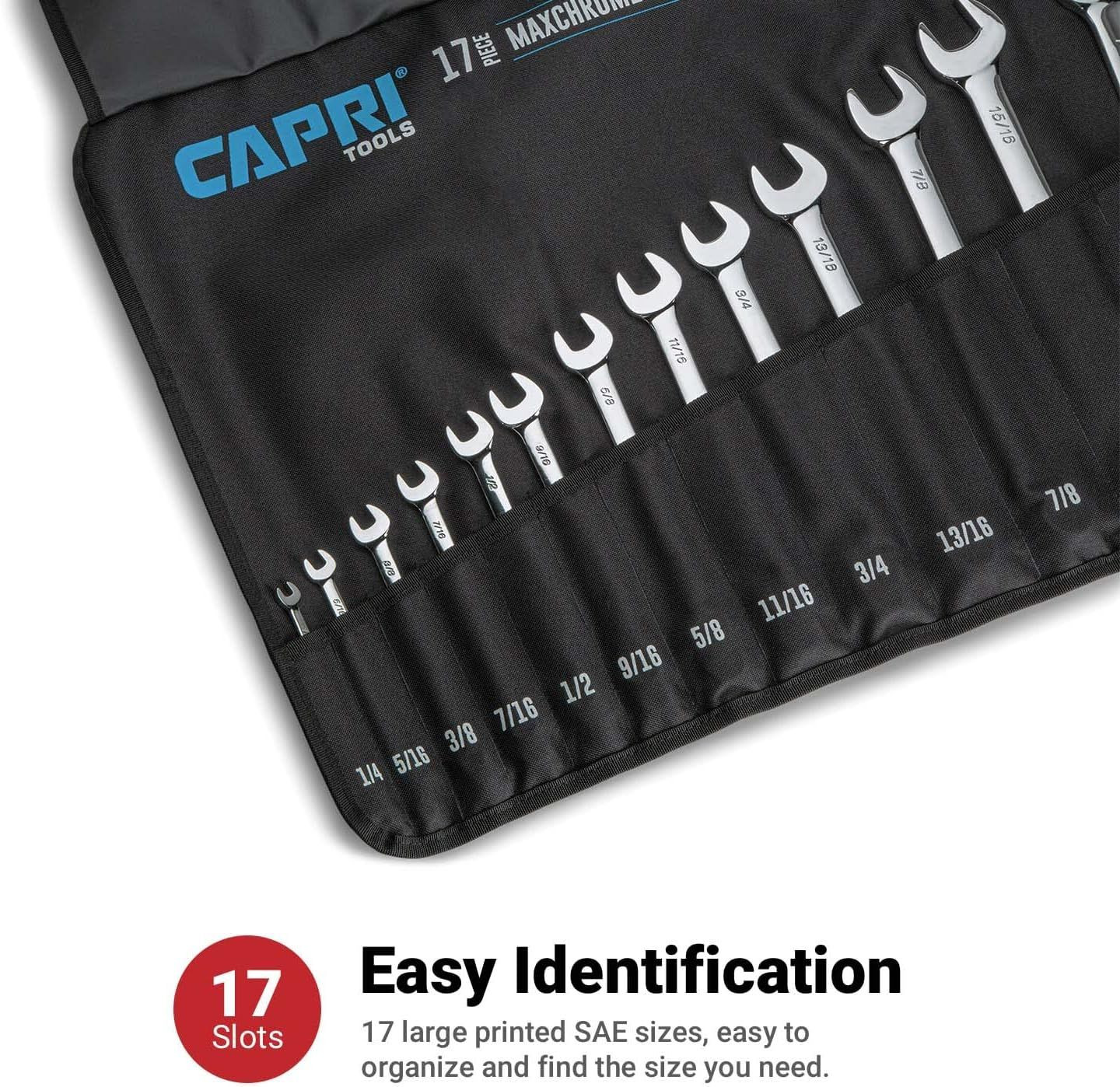 Capri Tools Wrench Roll Up Pouch, SAE, 17 Pockets Black
