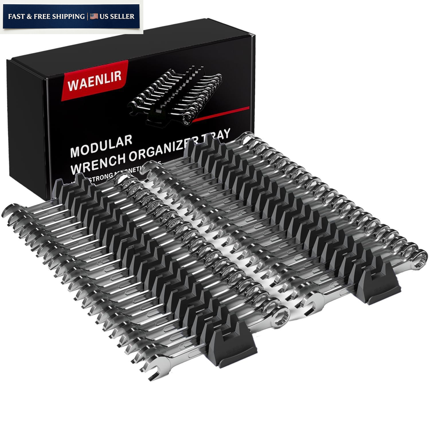 WAENLIR 48PCS Magnetic Modular Wrench Organizer Set-Tool Drawer 48P, Black