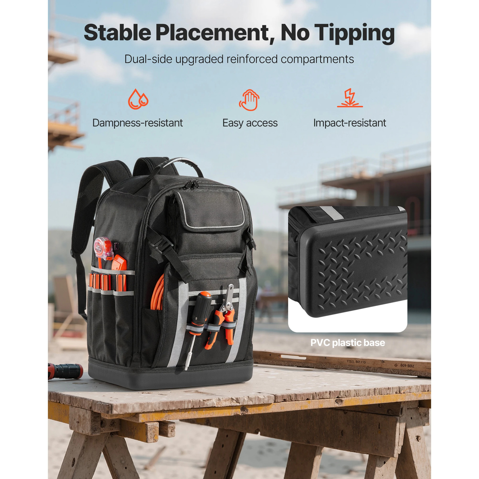 Heavy Duty Electrician Jobsite Backpack 1680D Ballistic Nylon Hard Base