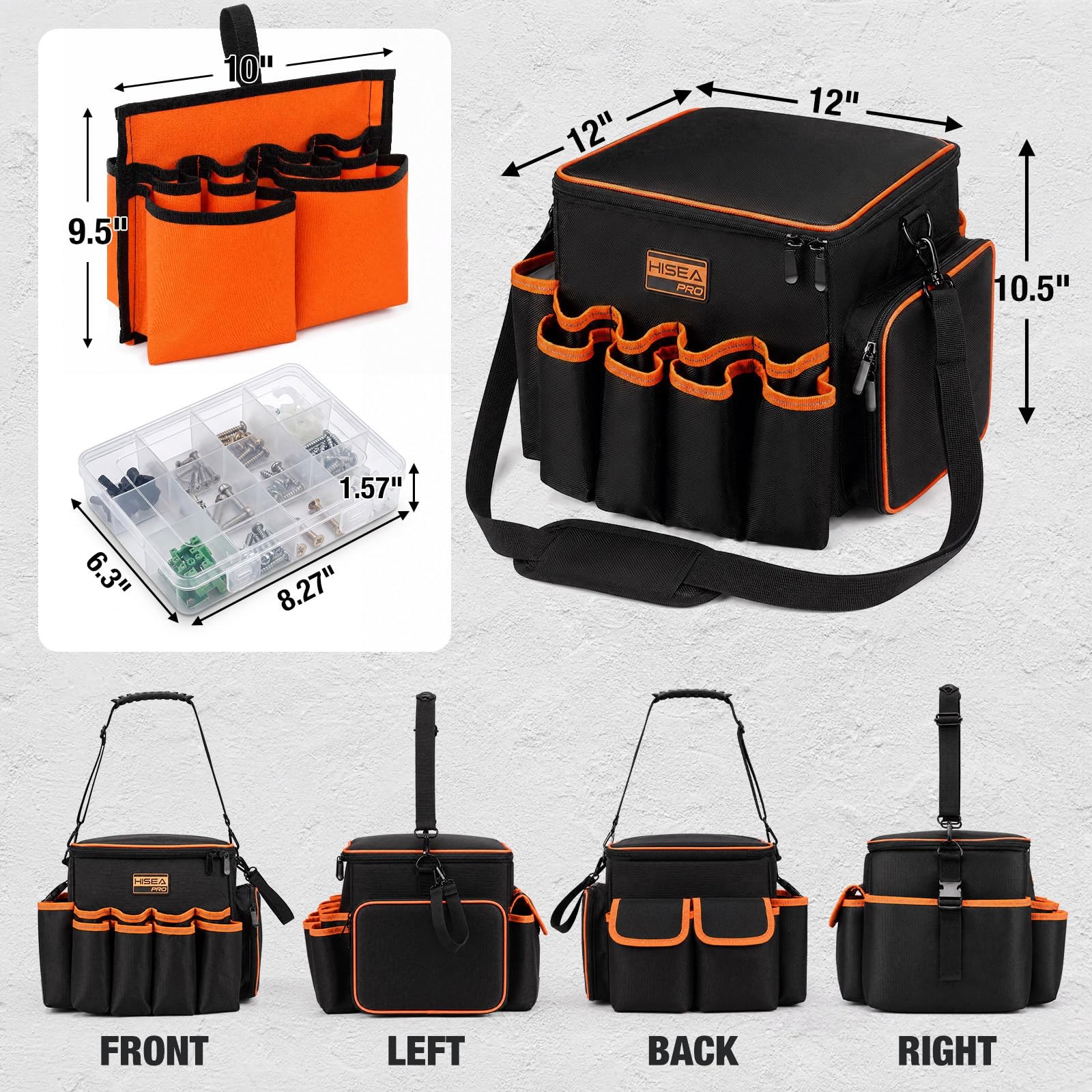 HISEA 10-Inch Tool Bag Organizer with 50 Pockets, 1680D Waterproof Tool Box