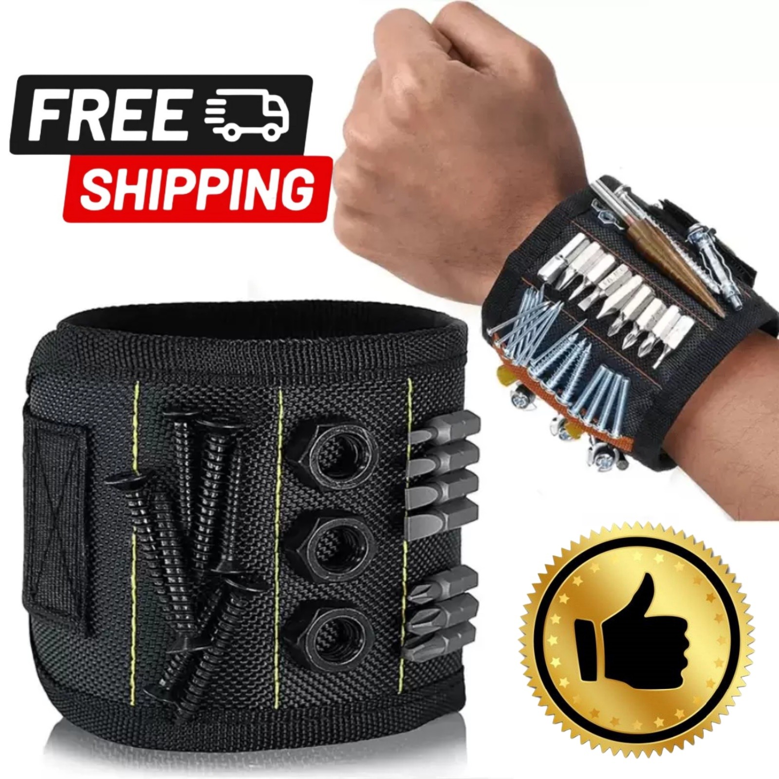 Strong Magnetic Wristband – Holds Screws, Nails & Drill Bits for DIY & Repair
