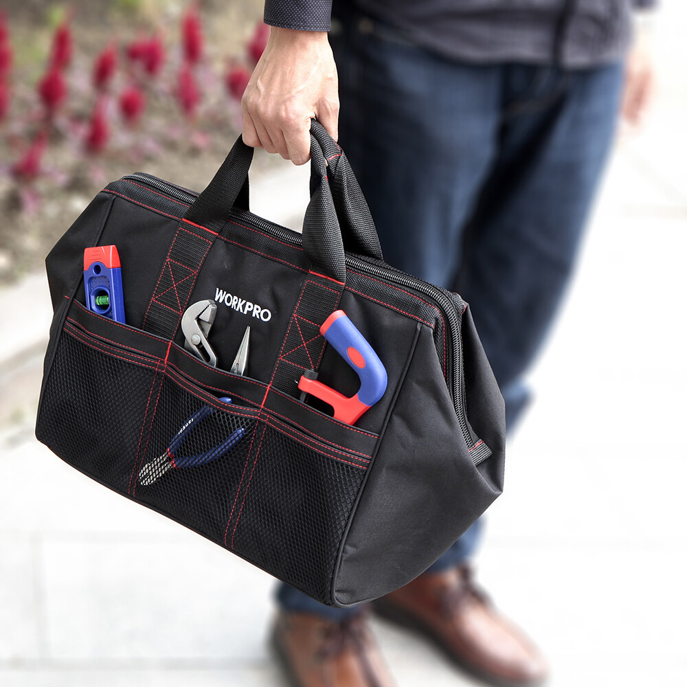 13″ 18″ Wide Mouth Tool Bag Wear-Resistant Base Pocket Tool Tote Pouch Organizer