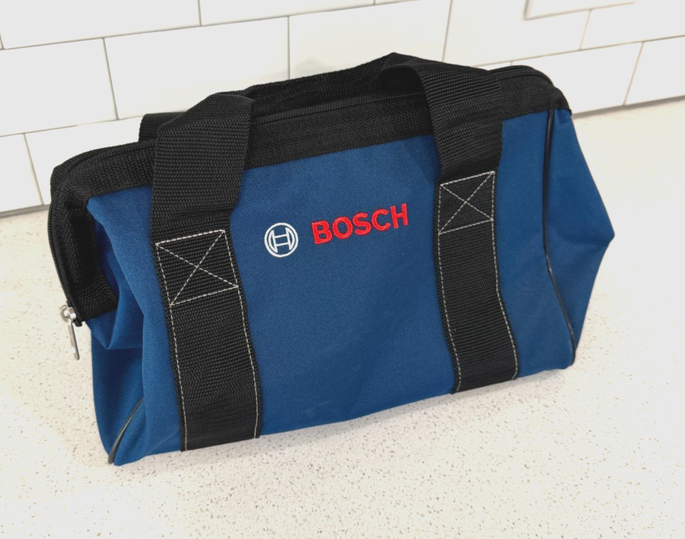 Bosch Tool Bag Medium Blue Contractor Canvas Zip 13″ with Handles Wide Mouth