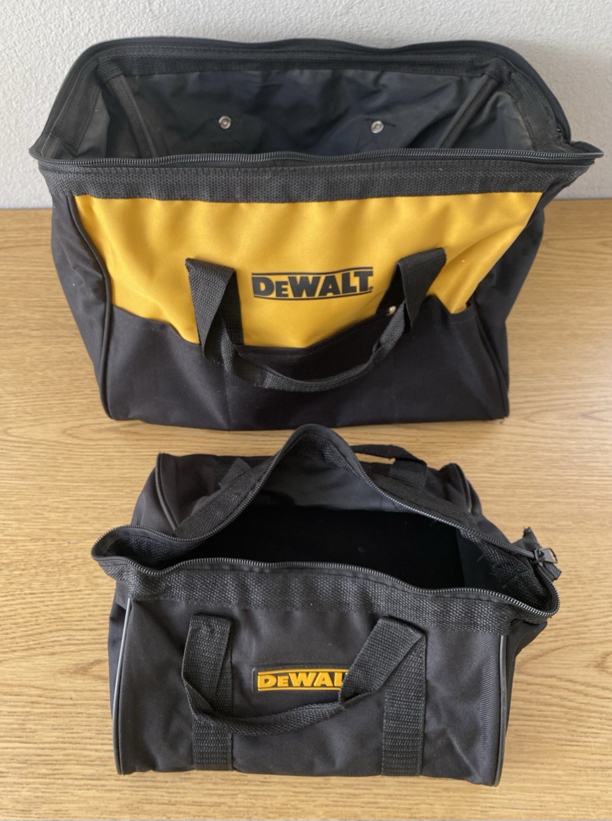 DEWALT Heavy-Duty Tool Bags-Black/Yellow-Large~15” and Small~11”-Lot of 2